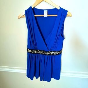 Blue Embellished Tank Top